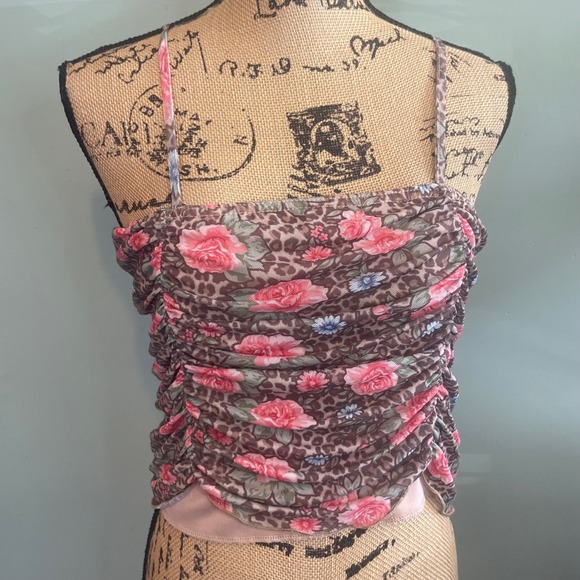 Nasty Gal Womens Floral Boho Chic Ruched Summer Casual Cami Tank Top Pink Size 8 - Picture 2 of 6